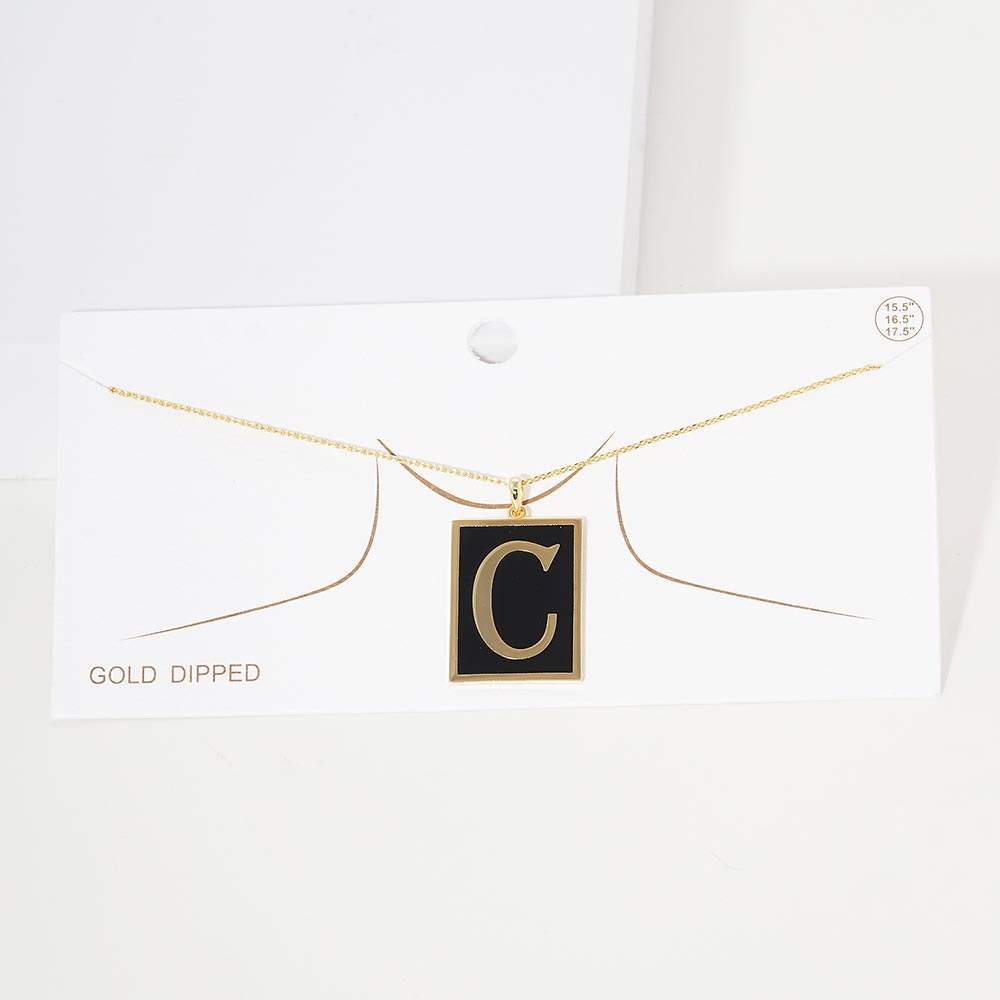 -C- Gold Dipped Enamel Rectangle Initial Monogram Pendant Necklace - Madeline Love - Flyclothing LLC