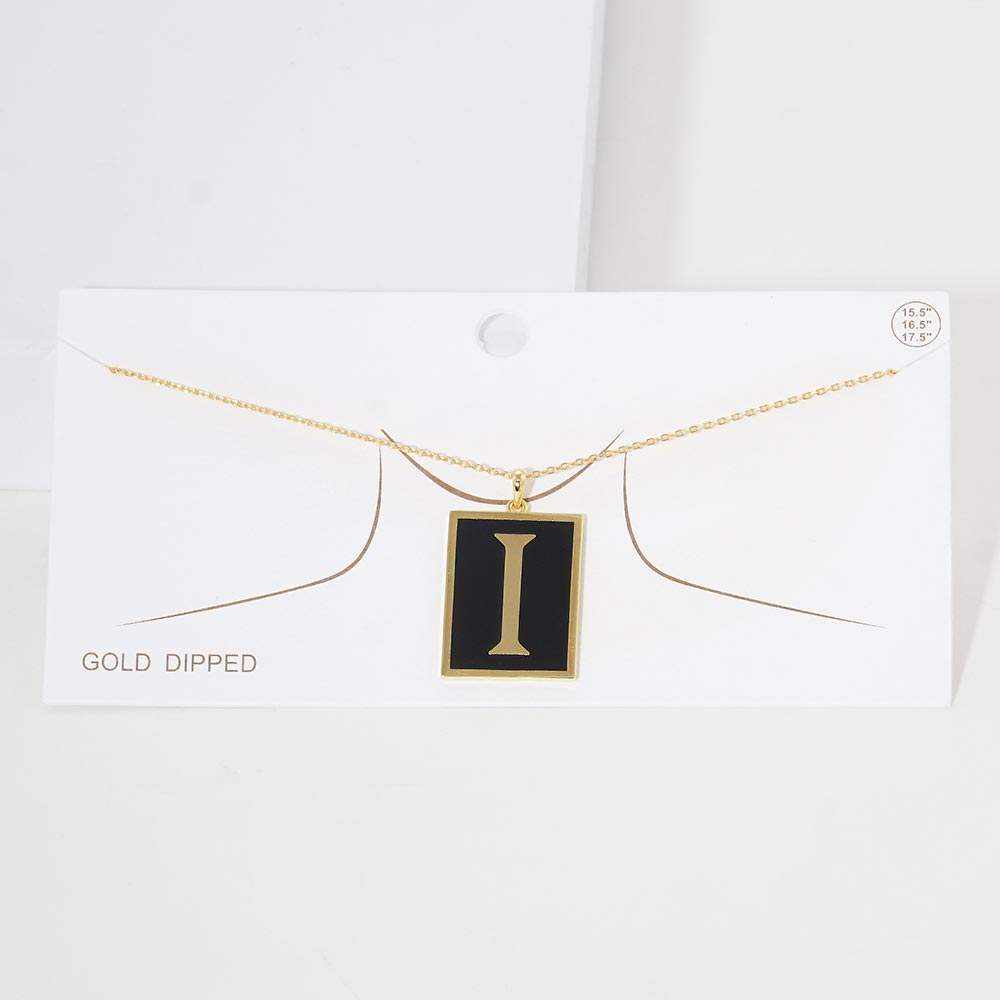-I- Gold Dipped Enamel Rectangle Initial Monogram Pendant Necklace - Madeline Love - Flyclothing LLC