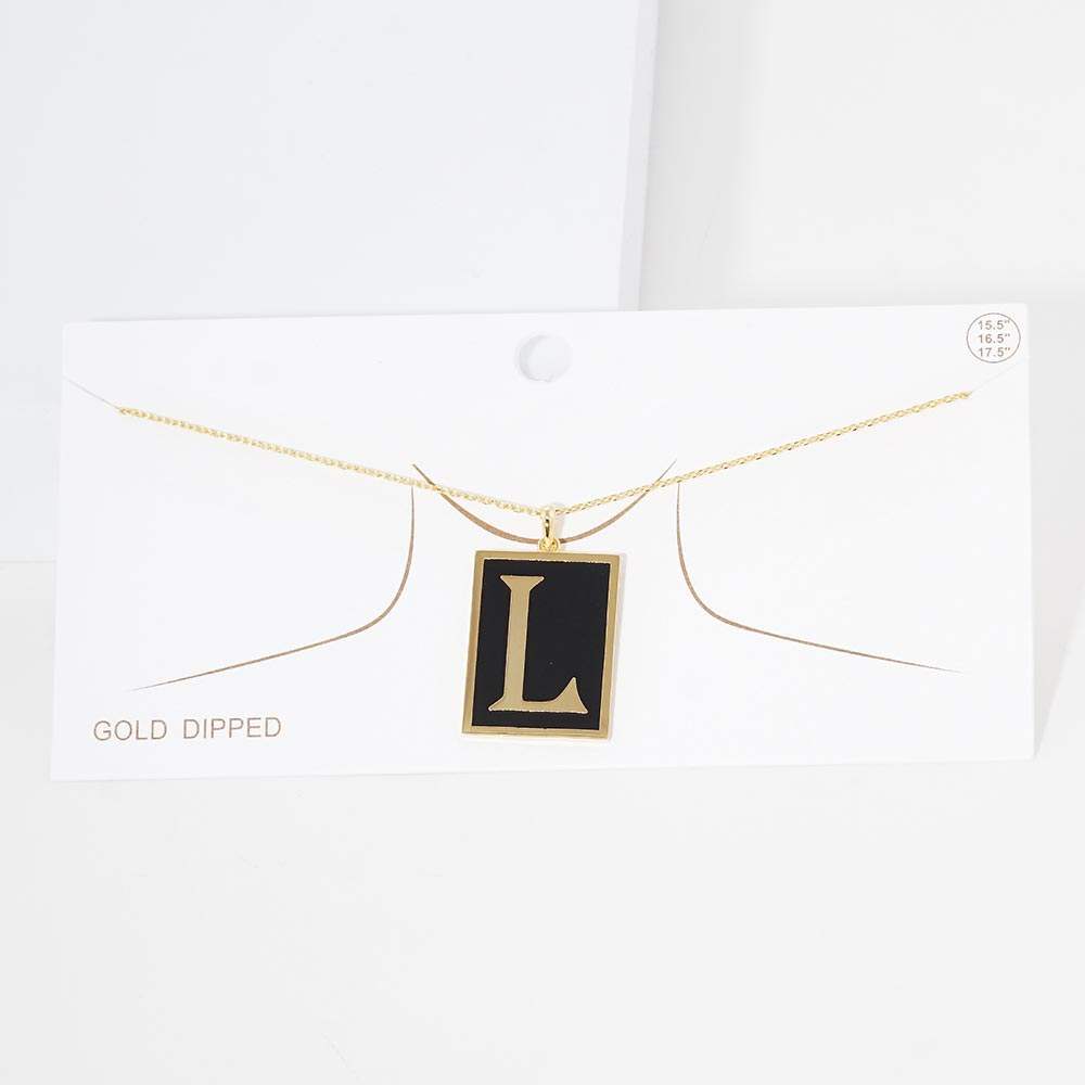 -L- Gold Dipped Enamel Rectangle Initial Monogram Pendant Necklace - Madeline Love - Flyclothing LLC