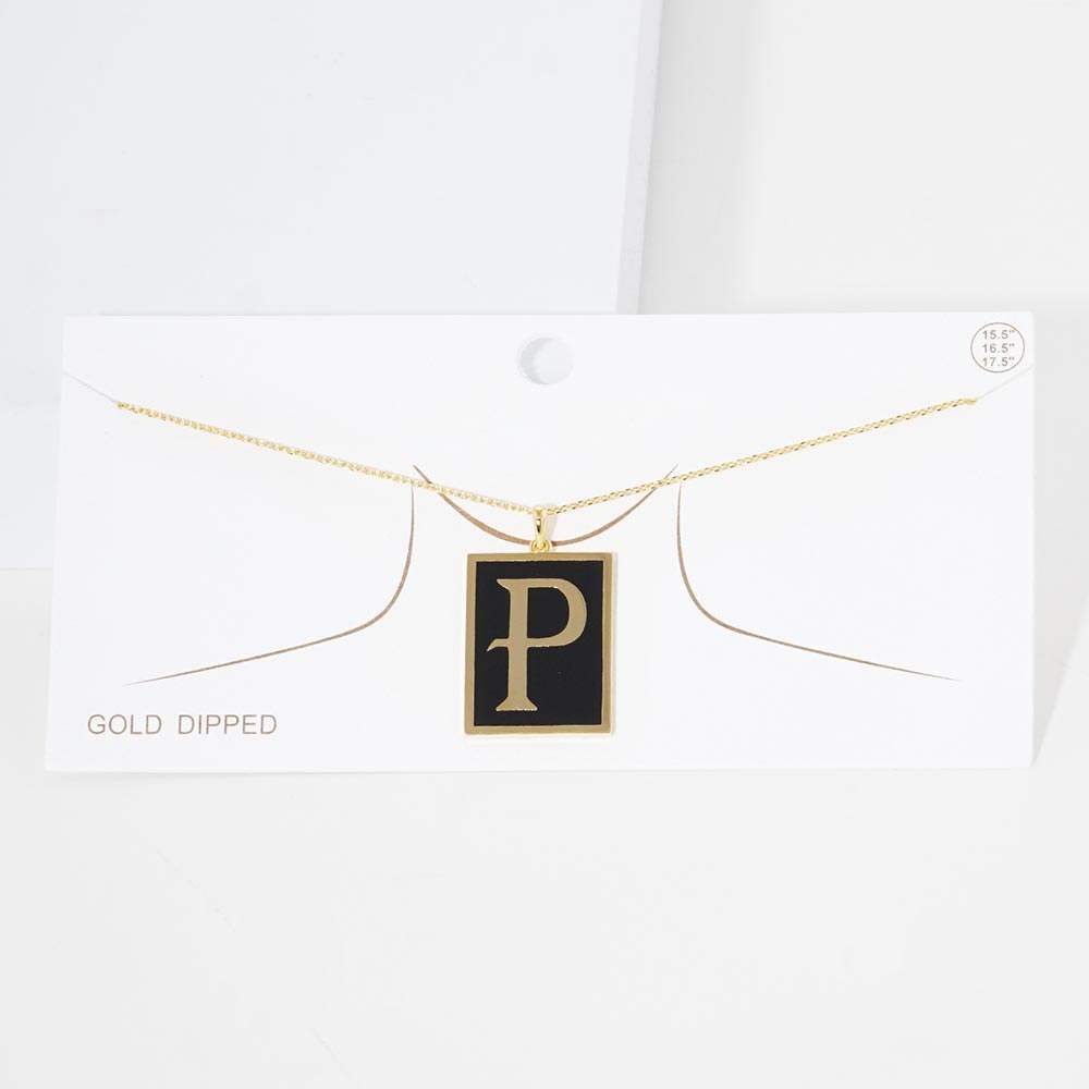 -P- Gold Dipped Enamel Rectangle Initial Monogram Pendant Necklace - Madeline Love - Flyclothing LLC