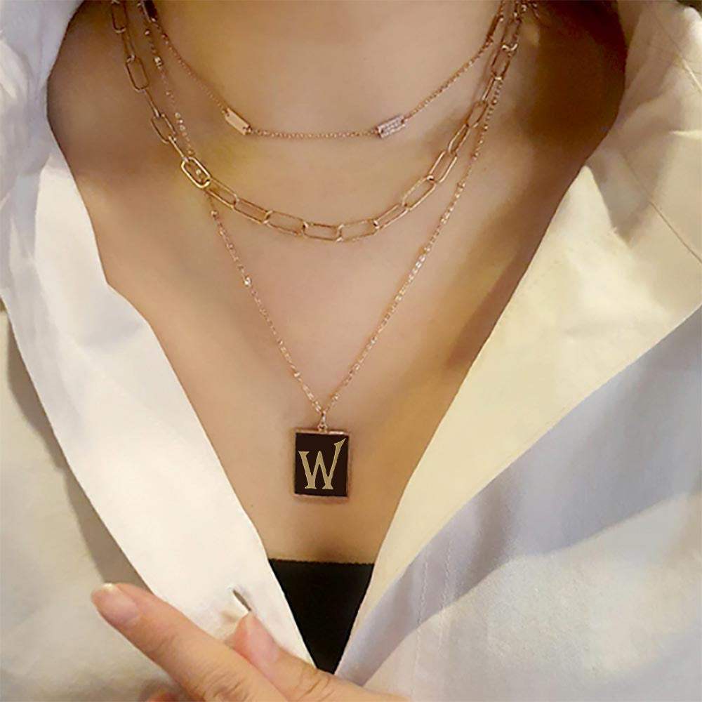 -W- Gold Dipped Enamel Rectangle Initial Monogram Pendant Necklace - Madeline Love - Flyclothing LLC