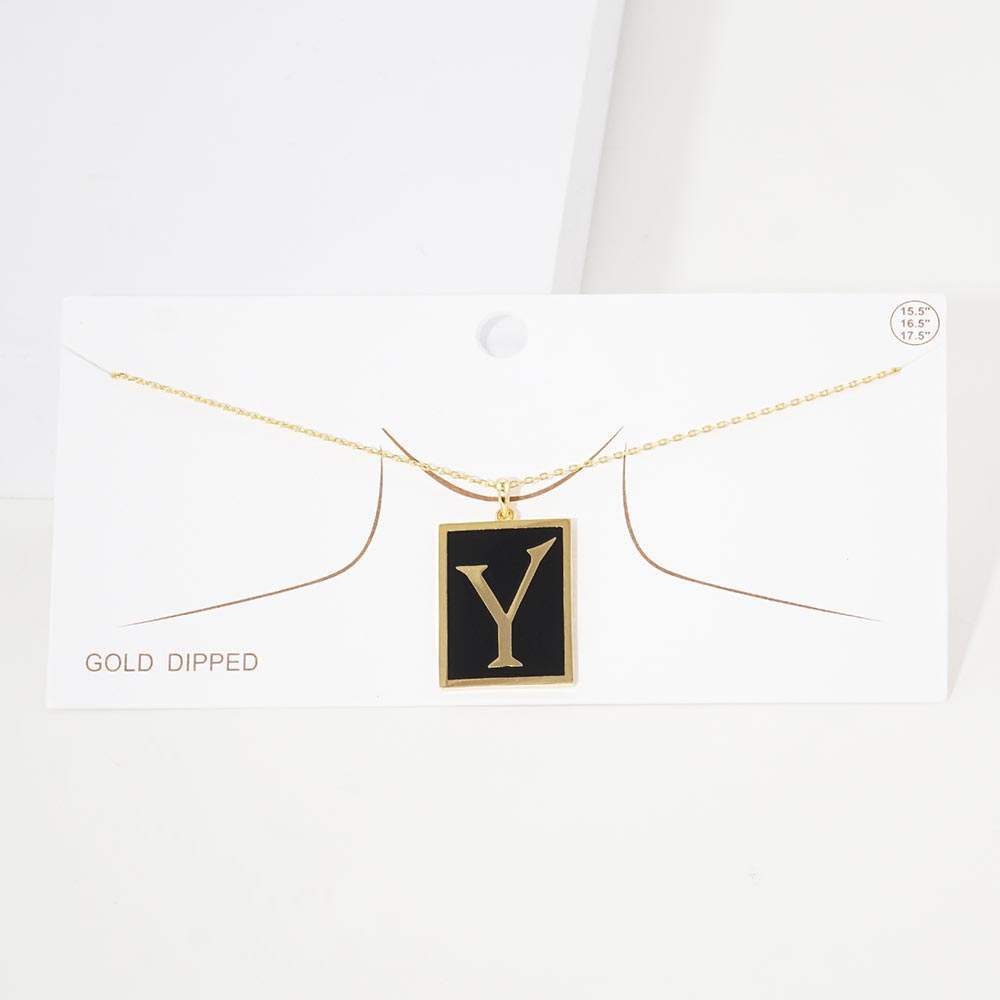 -Y- Gold Dipped Enamel Rectangle Initial Monogram Pendant Necklace - Madeline Love - Flyclothing LLC