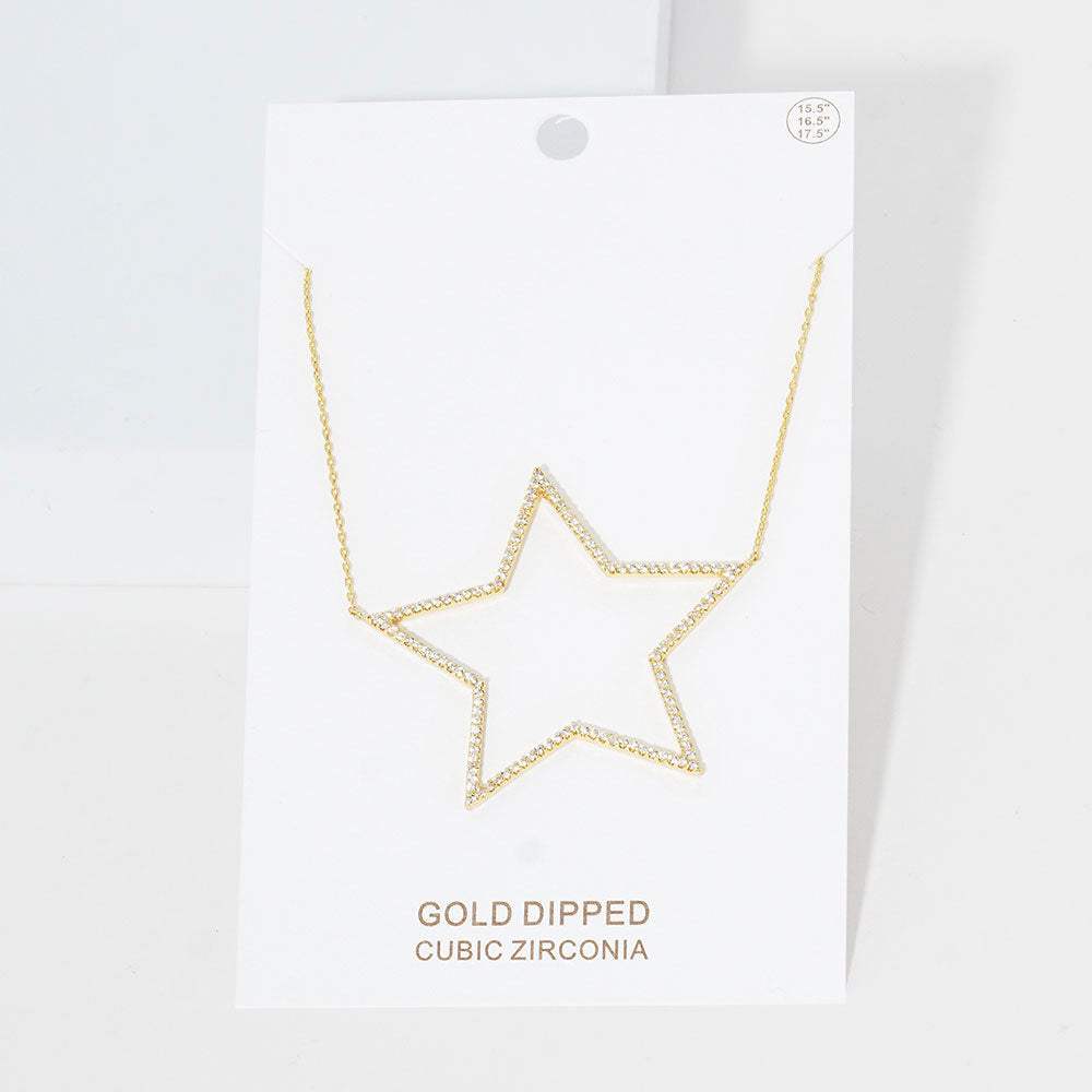 Gold Dipped CZ Open Star Pendant Necklace - Madeline Love - Flyclothing LLC