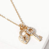 Rhinestone Paved Key Heart Lock Pendant Necklace - Madeline Love - Flyclothing LLC