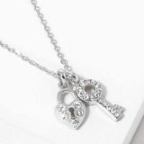 Rhinestone Paved Key Heart Lock Pendant Necklace - Madeline Love - Flyclothing LLC