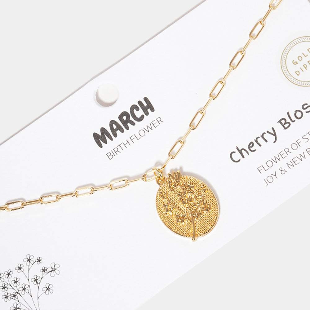 MARCH Gold Dipped Birth Flower Pendant Necklace - Madeline Love - Flyclothing LLC