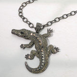 Bold Bling Studded Alligator Pendant Chunky Chain Statement Necklace - Madeline Love - Flyclothing LLC