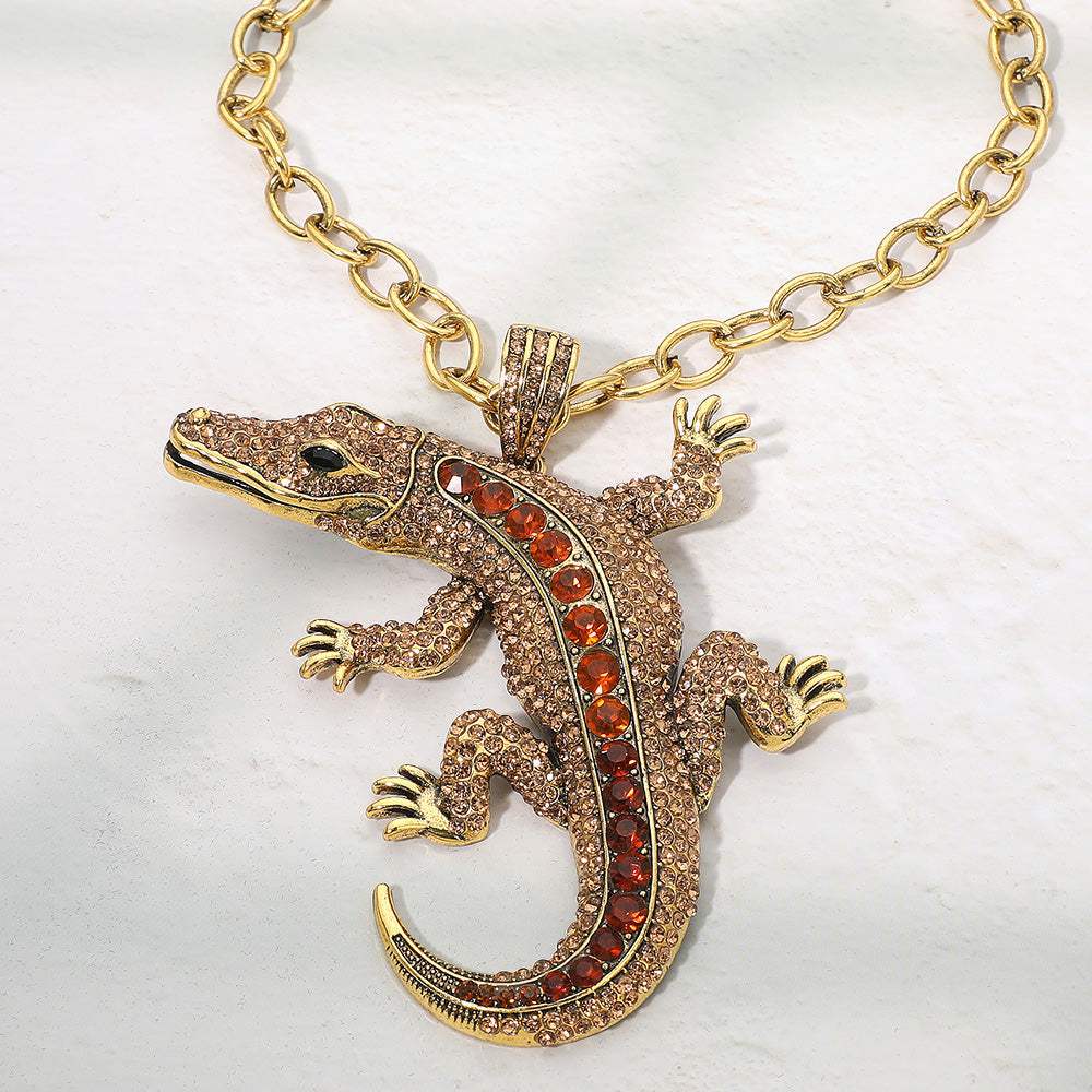 Bold Bling Studded Alligator Pendant Chunky Chain Statement Necklace - Madeline Love - Flyclothing LLC
