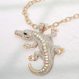 Bold Bling Studded Alligator Pendant Chunky Chain Statement Necklace - Madeline Love - Flyclothing LLC
