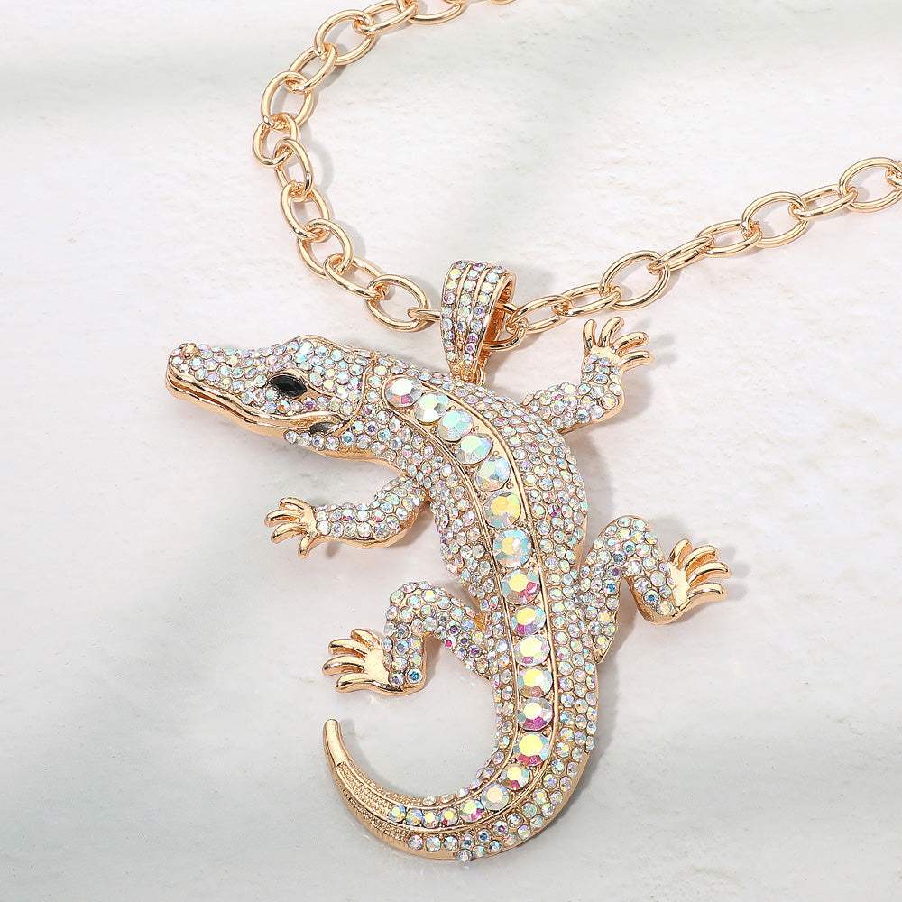 Bold Bling Studded Alligator Pendant Chunky Chain Statement Necklace - Madeline Love - Flyclothing LLC