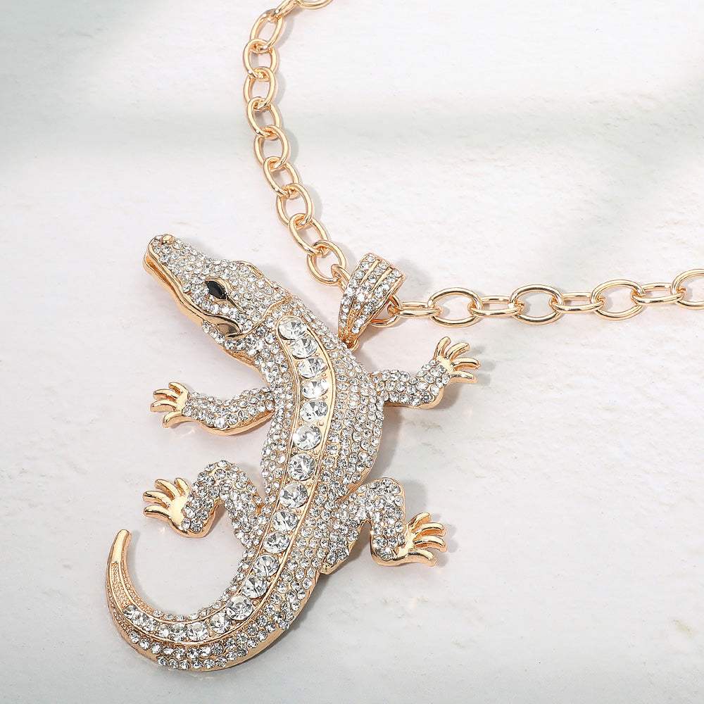 Bold Bling Studded Alligator Pendant Chunky Chain Statement Necklace - Madeline Love - Flyclothing LLC