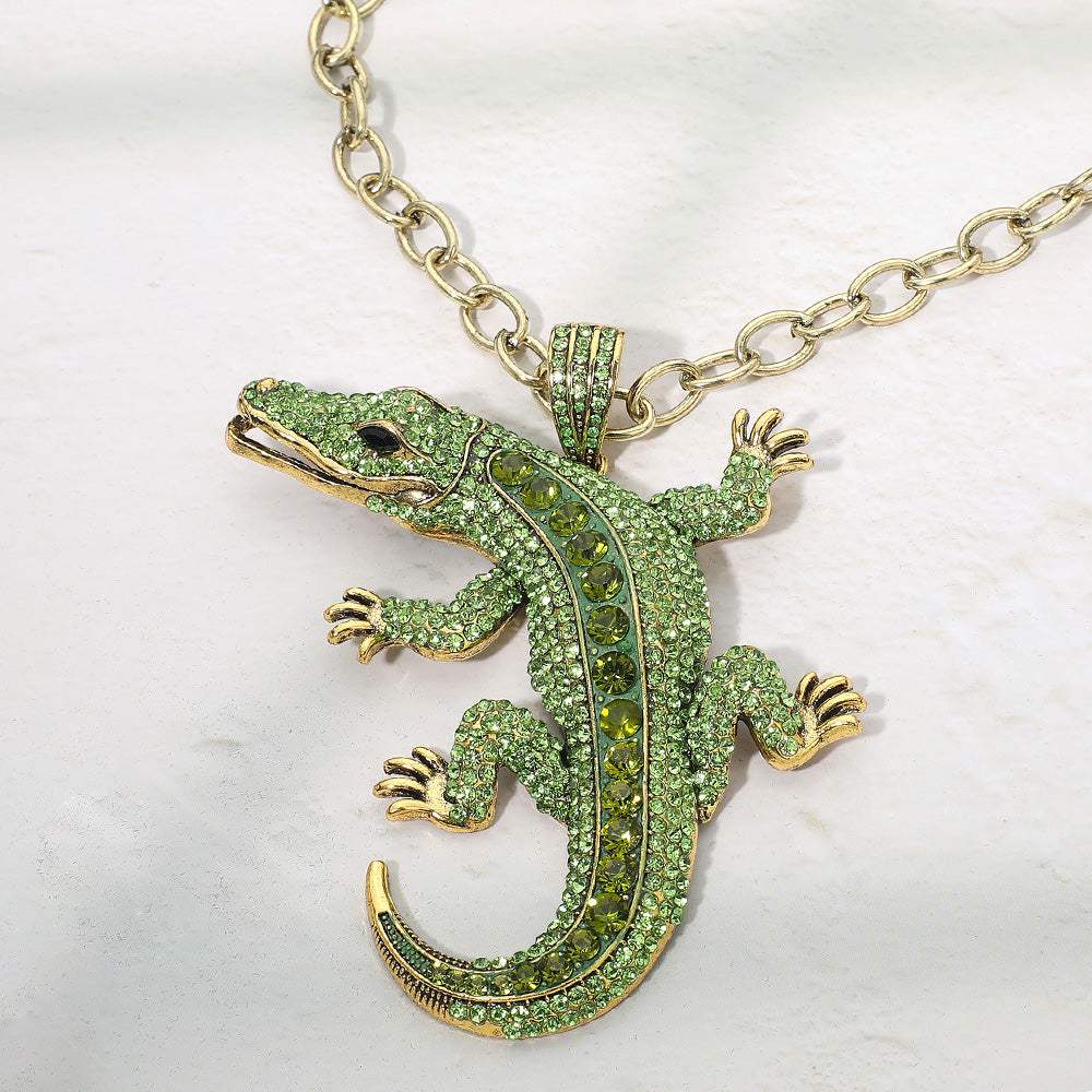 Bold Bling Studded Alligator Pendant Chunky Chain Statement Necklace - Madeline Love - Flyclothing LLC