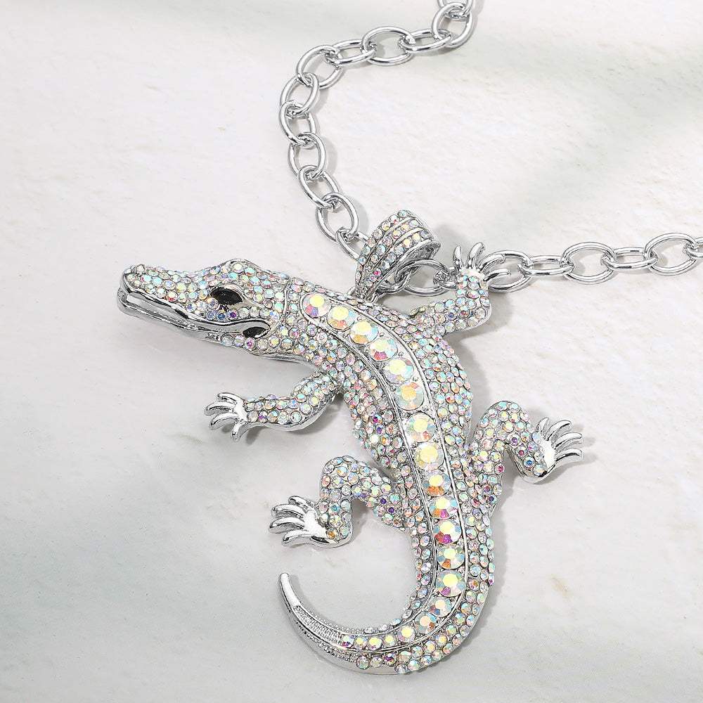 Bold Bling Studded Alligator Pendant Chunky Chain Statement Necklace - Madeline Love - Flyclothing LLC