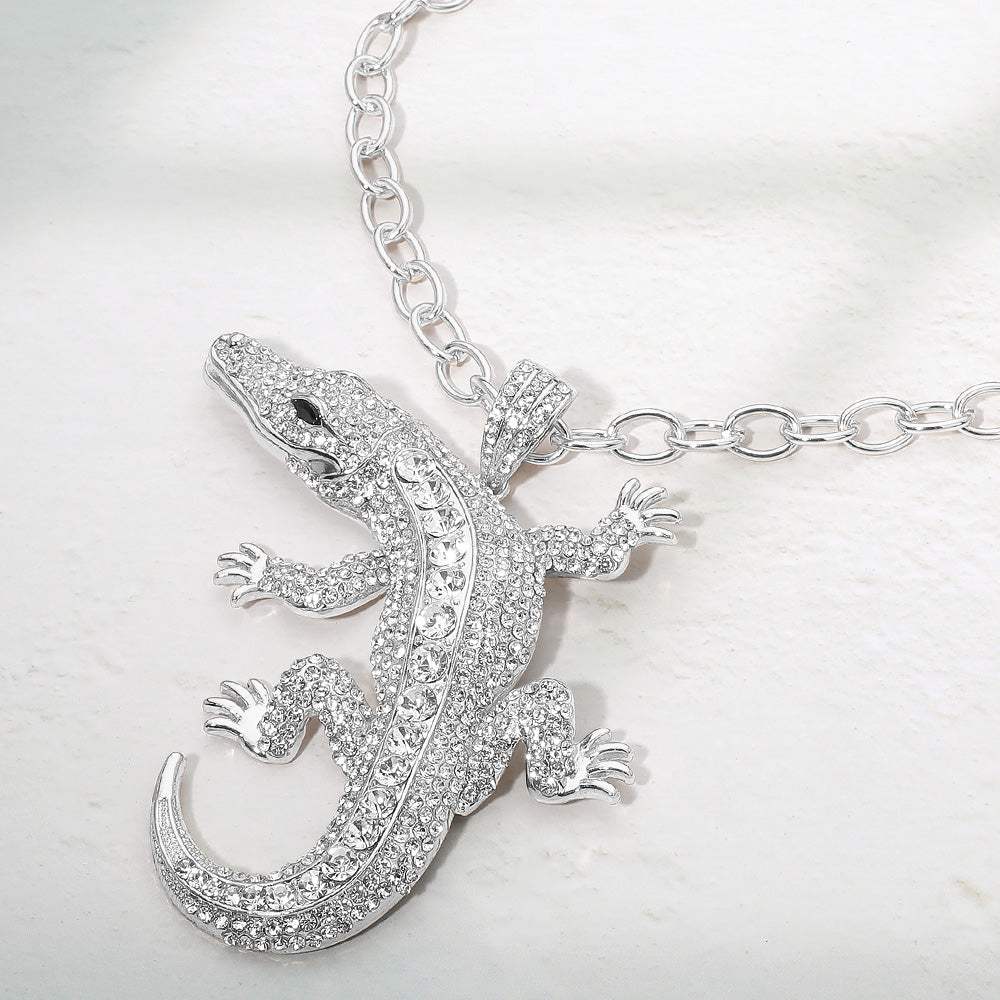 Bold Bling Studded Alligator Pendant Chunky Chain Statement Necklace - Madeline Love - Flyclothing LLC