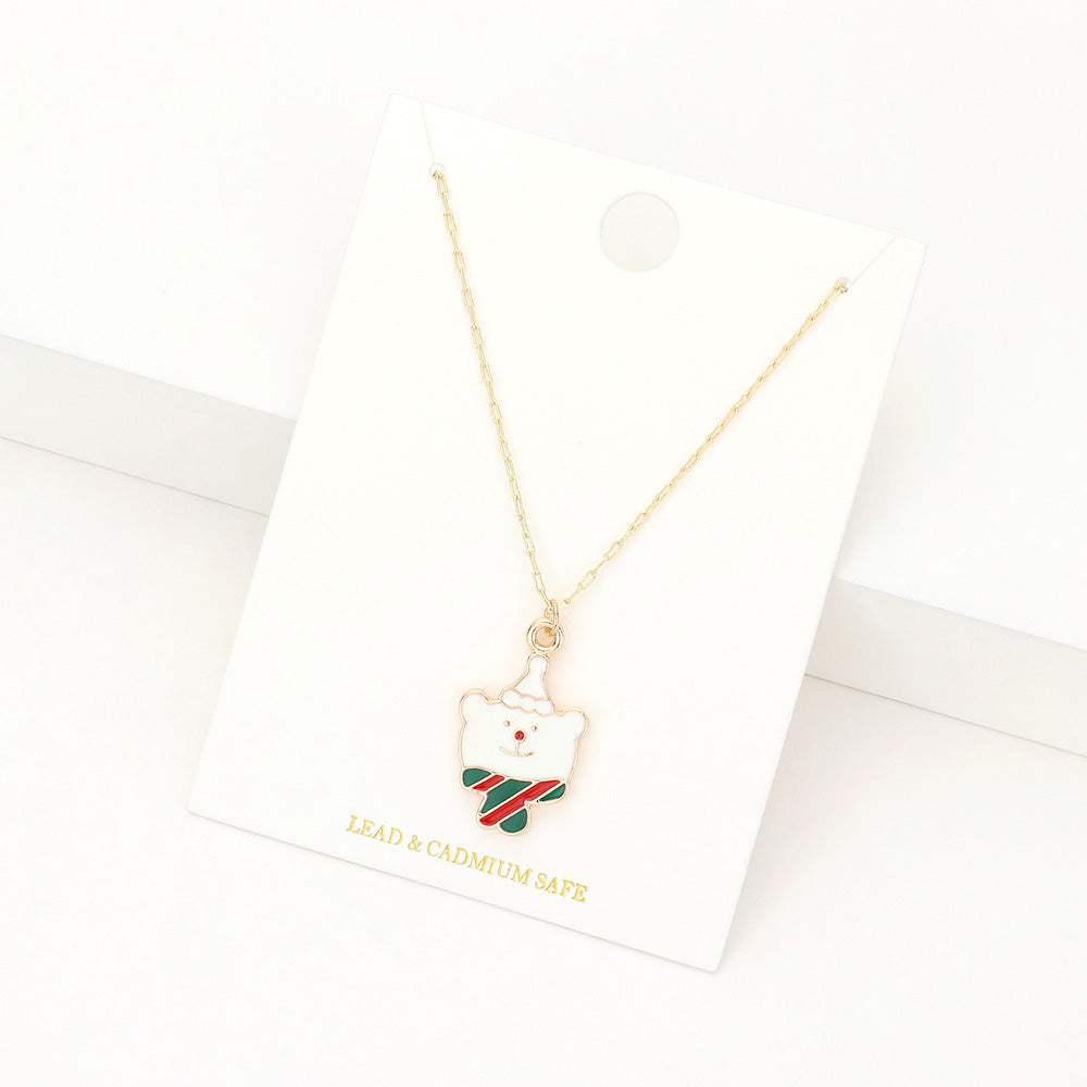 Enamel Christmas Bear Pendant Necklace - Madeline Love - Flyclothing LLC