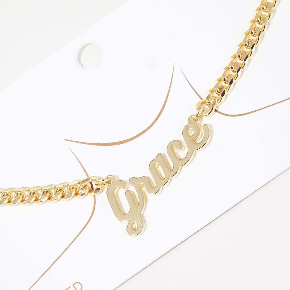 Grace Message Pendant Gold Dipped Metal Necklace - Madeline Love - Flyclothing LLC