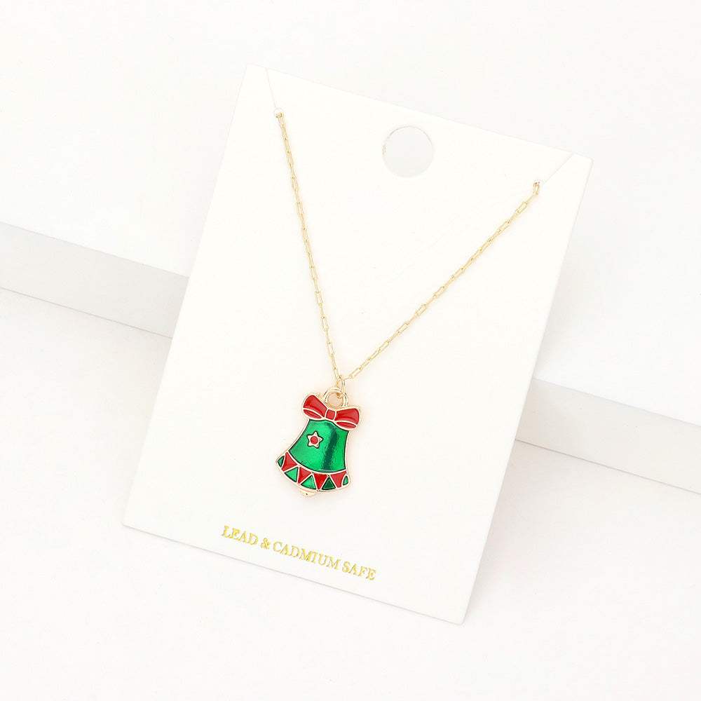 Enamel Christmas Bell Pendant Necklace - Madeline Love - Flyclothing LLC