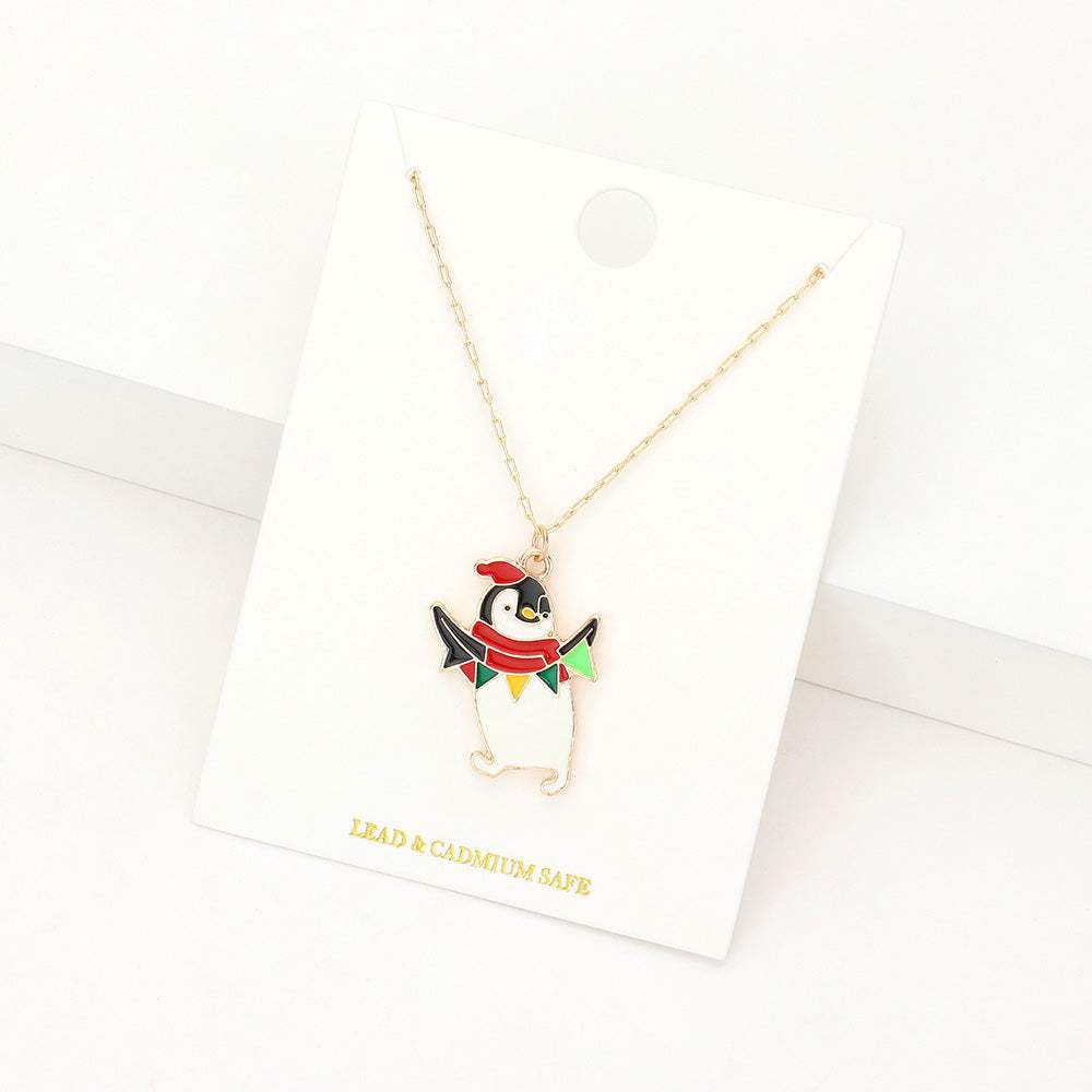 Enamel Christmas Penguin Pendant Necklace - Madeline Love - Flyclothing LLC