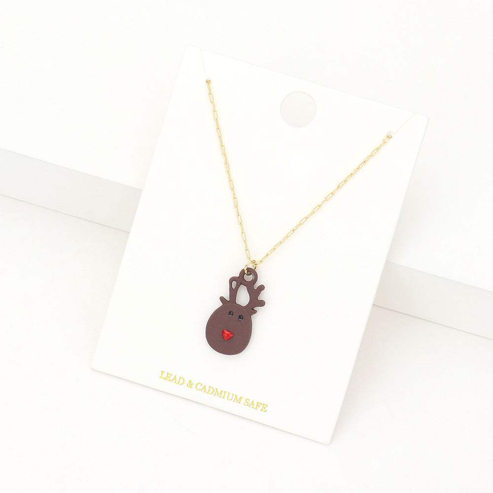 Polymer Clay Reindeer Rudolph Pendant Necklace - Madeline Love - Flyclothing LLC