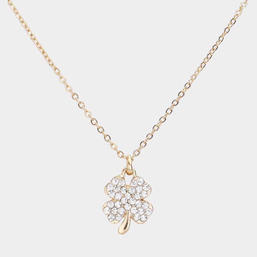 Crystal Stone Paved Clover Pendant Necklace - Madeline Love - Flyclothing LLC