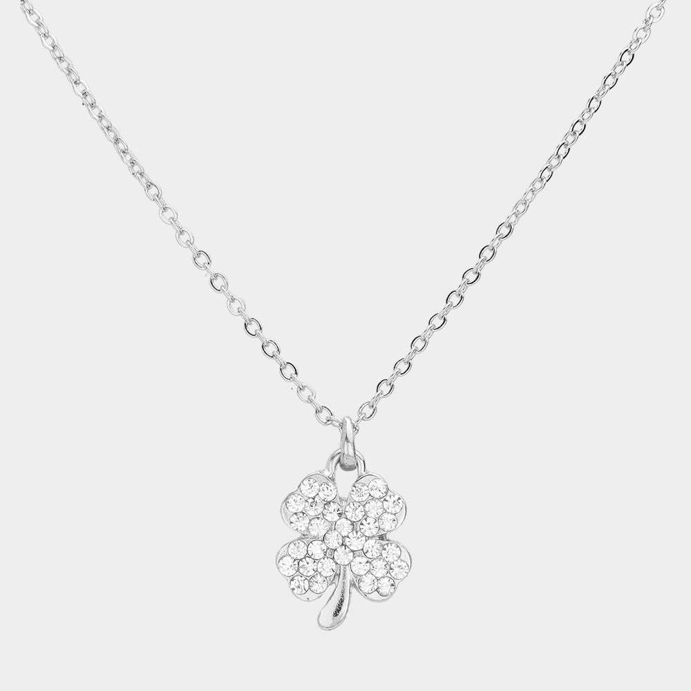 Crystal Stone Paved Clover Pendant Necklace - Madeline Love - Flyclothing LLC