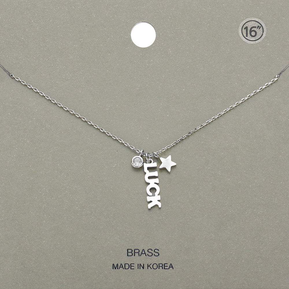 LUCK Brass Metal Star Round Stone Pendant Message Necklace - Madeline Love - Flyclothing LLC