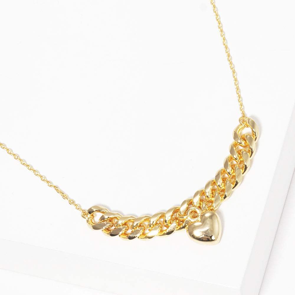 Gold Dipped Metal Chain Detailed Heart Pendant Necklace - Madeline Love - Flyclothing LLC