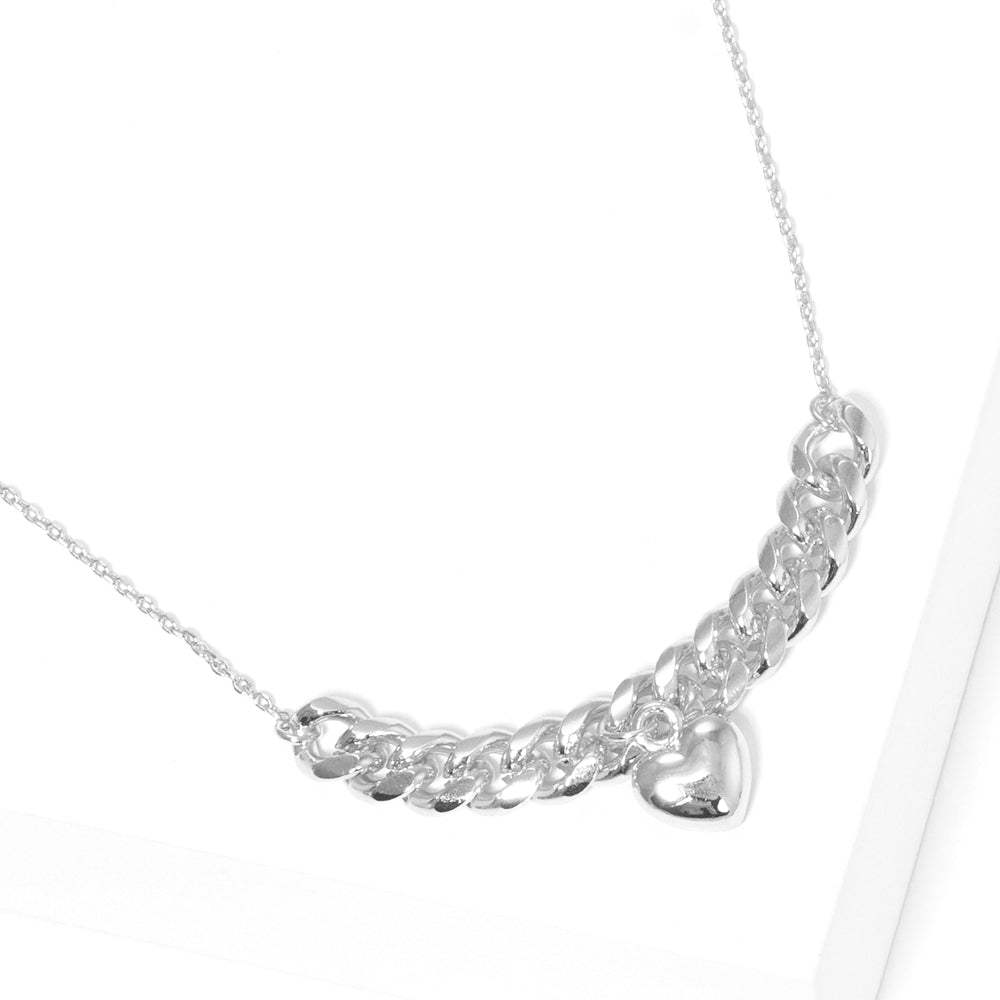 White Gold Dipped Metal Chain Detailed Heart Pendant Necklace - Madeline Love - Flyclothing LLC