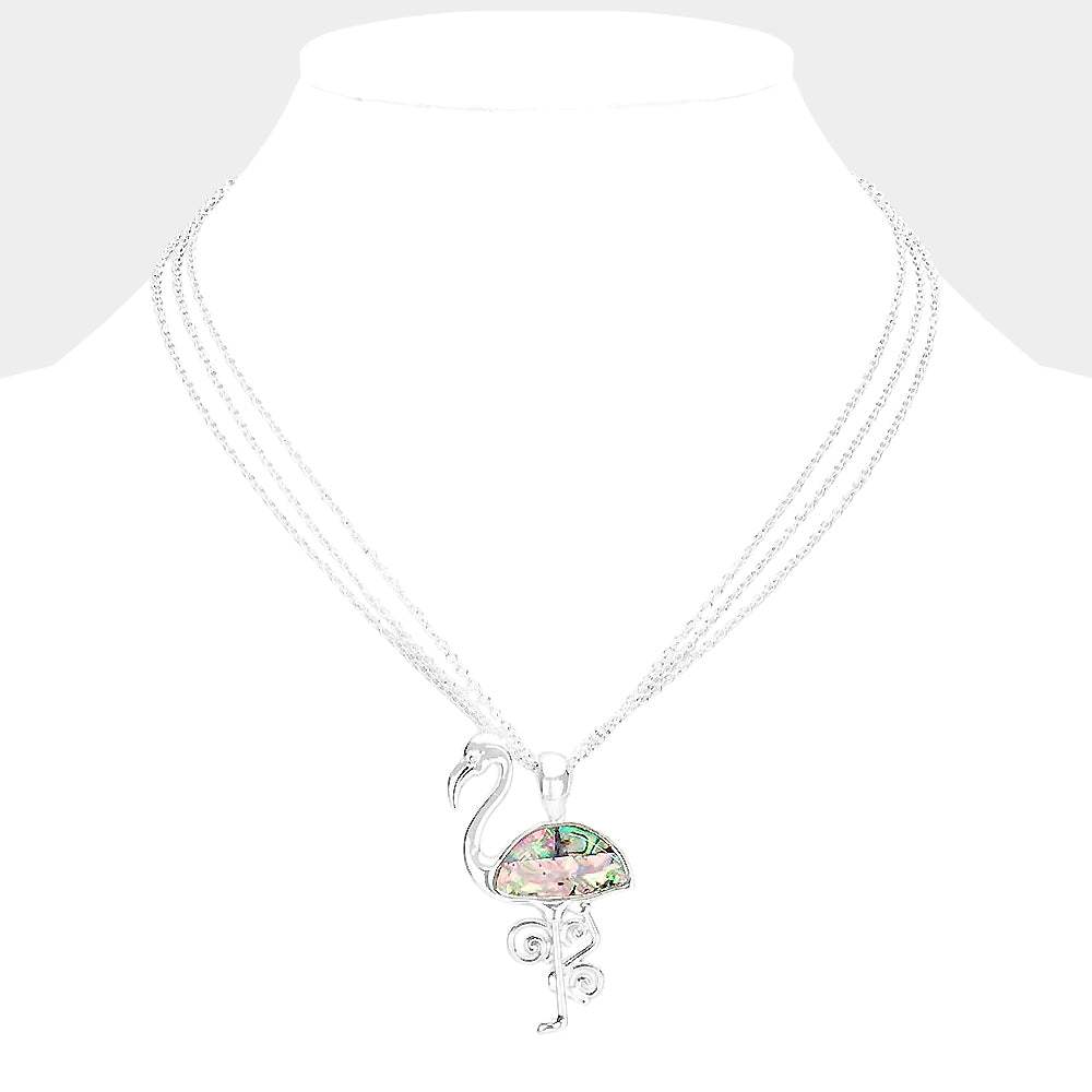 Abalone Metal Flamingo Pendant Triple Chain Layered Necklace - Madeline Love - Flyclothing LLC