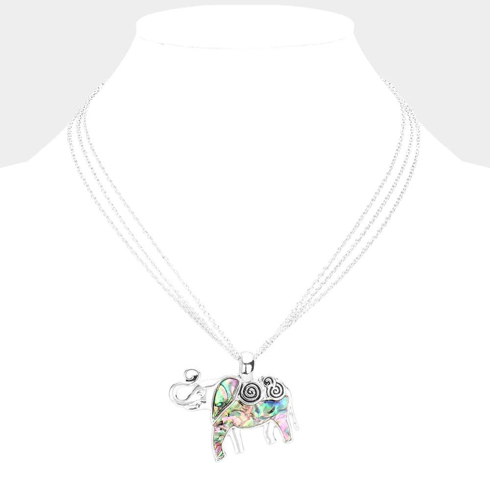 Abalone Metal Elephant Pendant Triple Chain Layered Necklace - Madeline Love - Flyclothing LLC