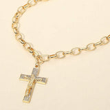 Rhinestone Pave Jesus Christ Cross Pendant Chunk Chain Necklace - Madeline Love - Flyclothing LLC