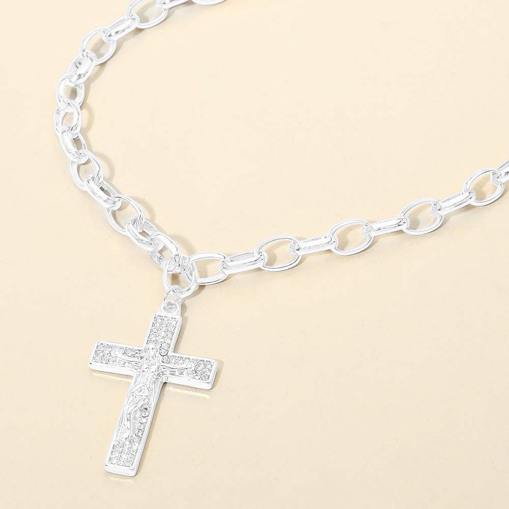Rhinestone Pave Jesus Christ Cross Pendant Chunk Chain Necklace - Madeline Love - Flyclothing LLC