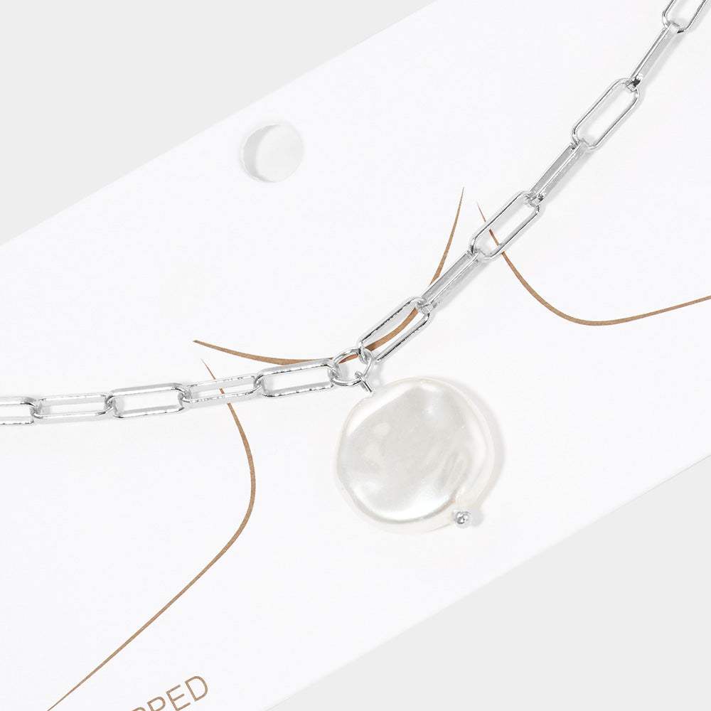 White Gold Dipped Pearl Pendant Choker Necklace - Madeline Love - Flyclothing LLC