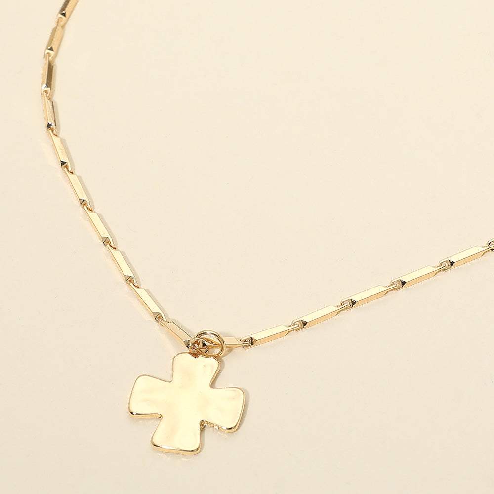 Hammered Metal Cross Pendant Bar Link Chain Necklace - Madeline Love - Flyclothing LLC