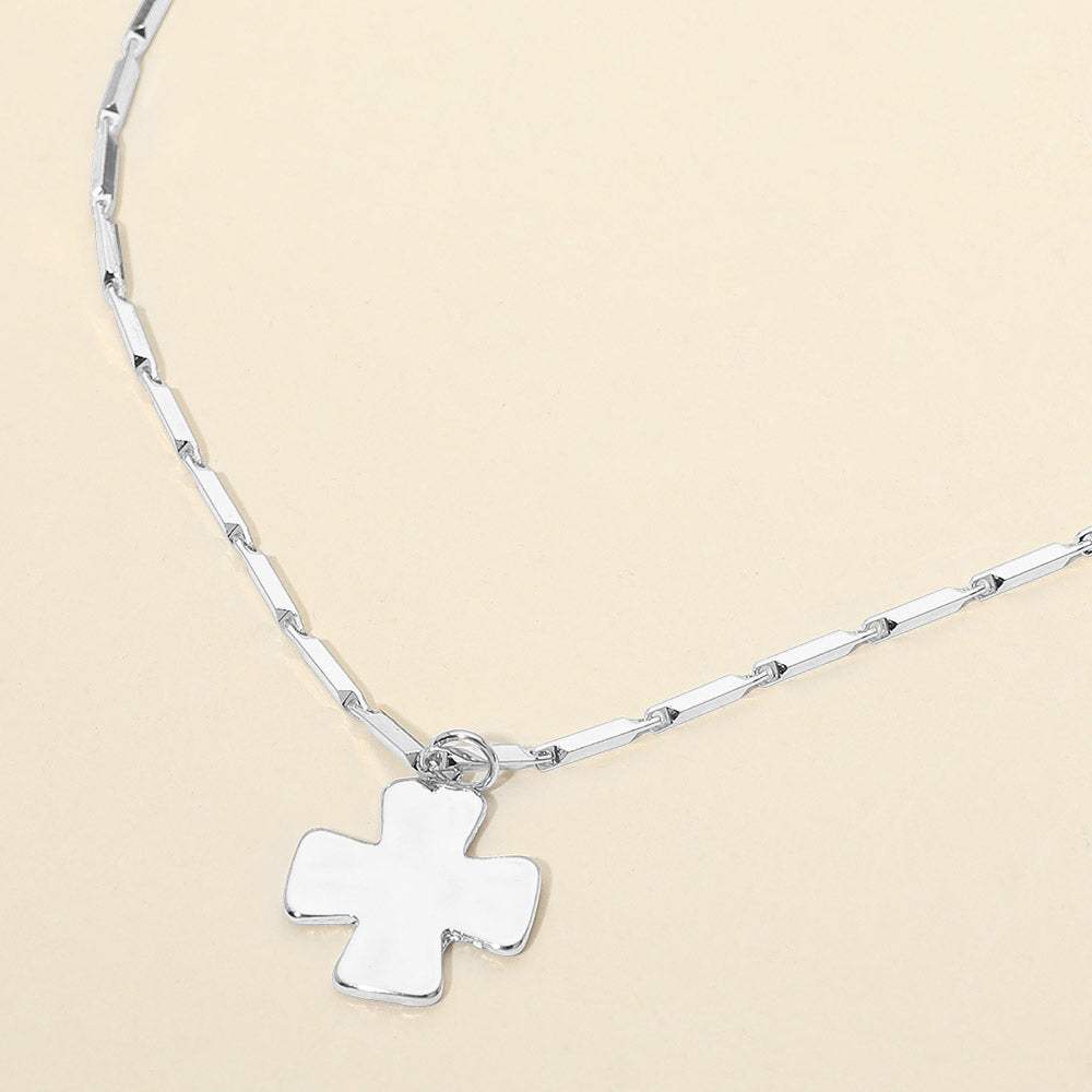 Hammered Metal Cross Pendant Bar Link Chain Necklace - Madeline Love - Flyclothing LLC