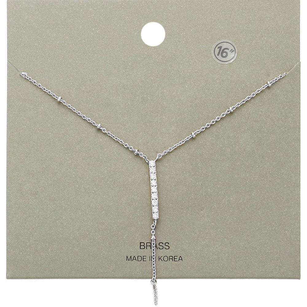 Brass Metal Rhinestone Embellished Bar Pendant Y Necklace - Madeline Love - Flyclothing LLC