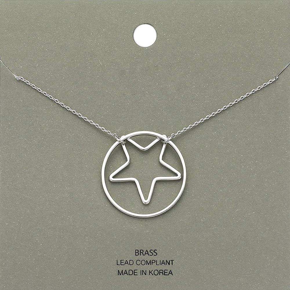 Brass Metal Open Circle Star Pendant Necklace - Madeline Love - Flyclothing LLC
