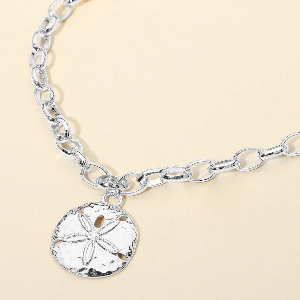 Hammered Metal Sand Dollar Pendant Chunky Chain Necklace - Madeline Love - Flyclothing LLC