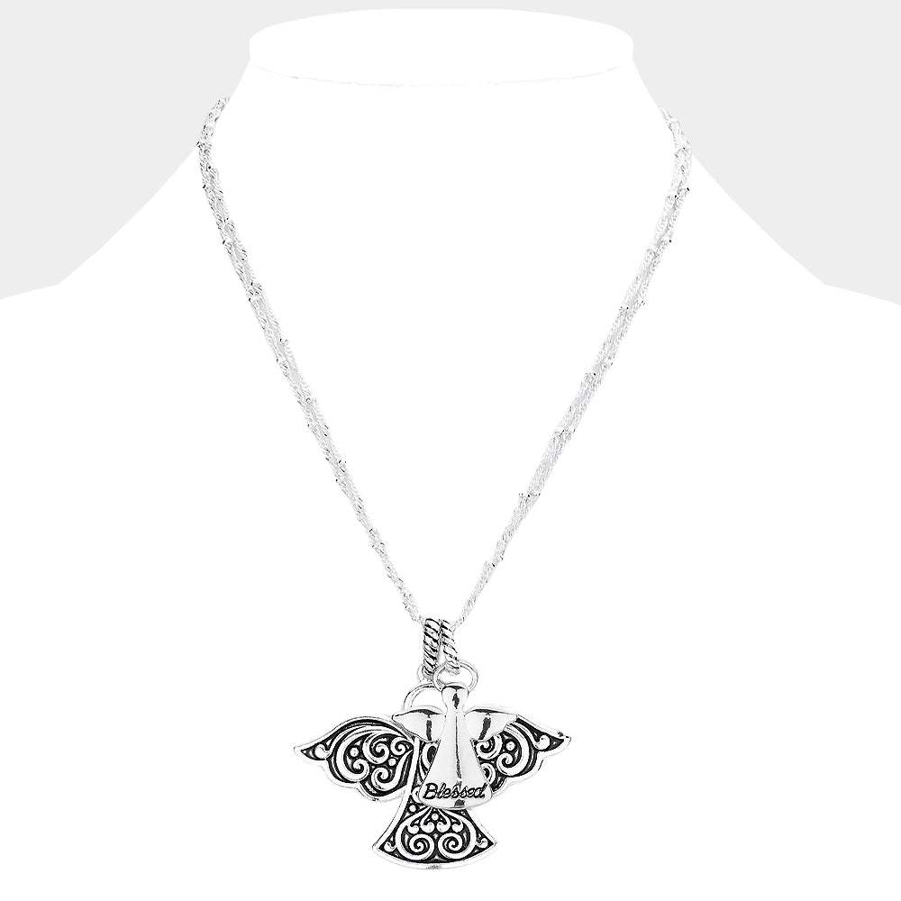 Blessed Antique Metal Angel Pendant Necklace - Madeline Love - Flyclothing LLC
