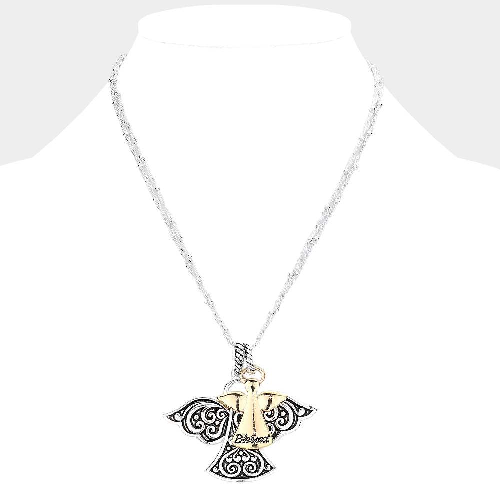 Blessed Antique Metal Angel Pendant Necklace - Madeline Love - Flyclothing LLC