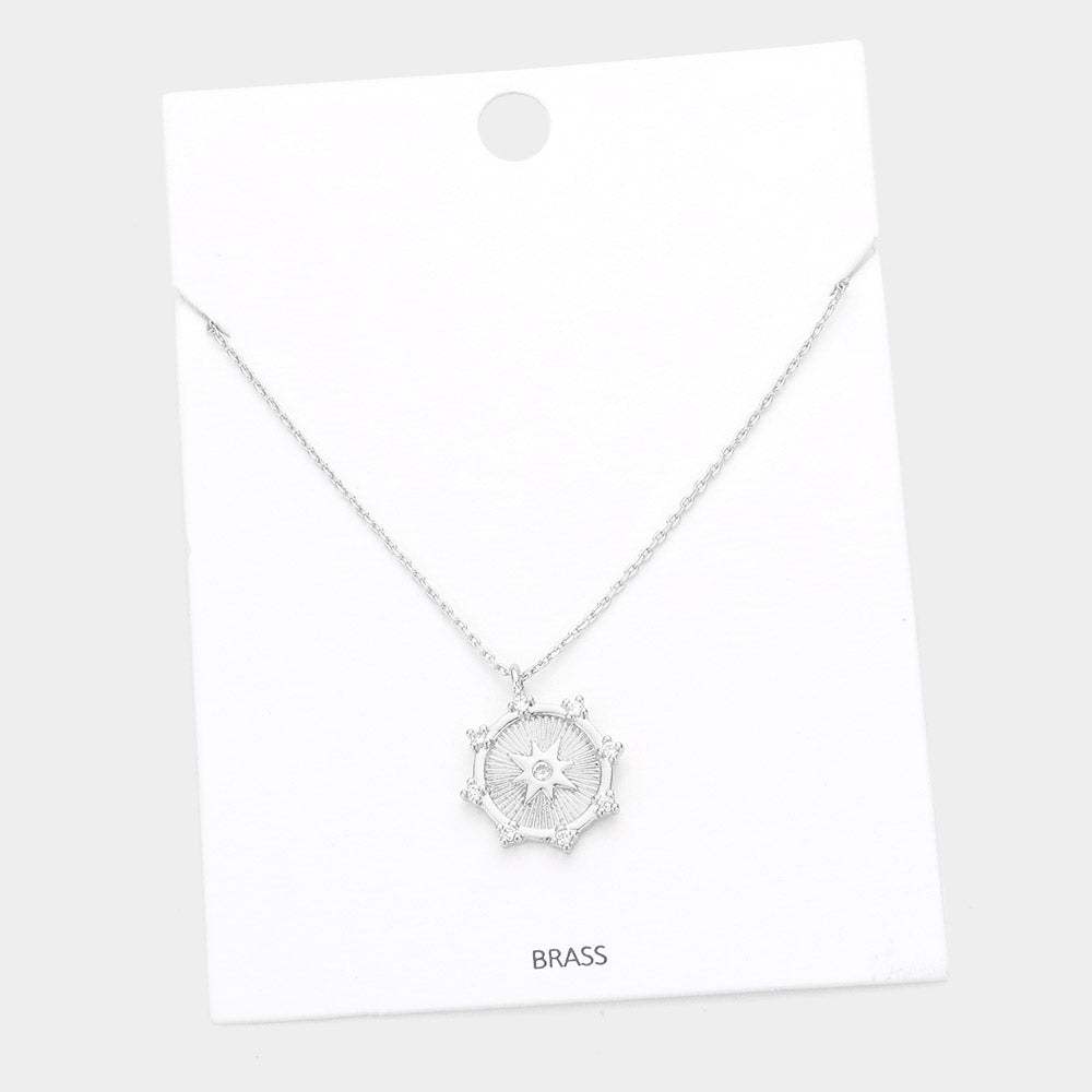Brass Metal Rhinestone Embellished North Star Pendant Necklace - Madeline Love - Flyclothing LLC