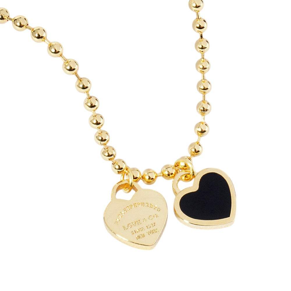 Gold Dipped Double Heart Pendant Bubble Chain Necklace - Madeline Love - Flyclothing LLC