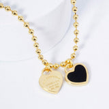 Gold Dipped Double Heart Pendant Bubble Chain Necklace - Madeline Love - Flyclothing LLC