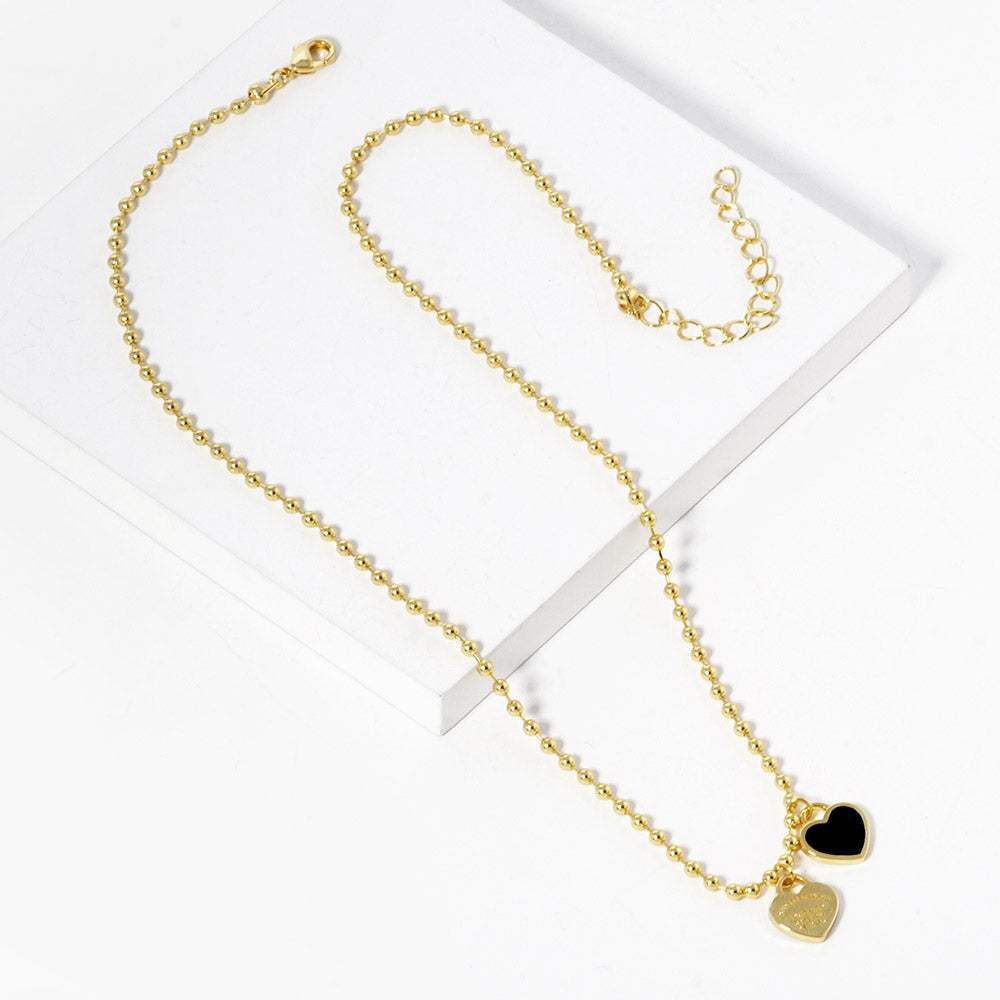 Gold Dipped Double Heart Pendant Bubble Chain Necklace - Madeline Love - Flyclothing LLC