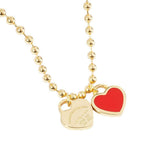 Gold Dipped Double Heart Pendant Bubble Chain Necklace - Madeline Love - Flyclothing LLC