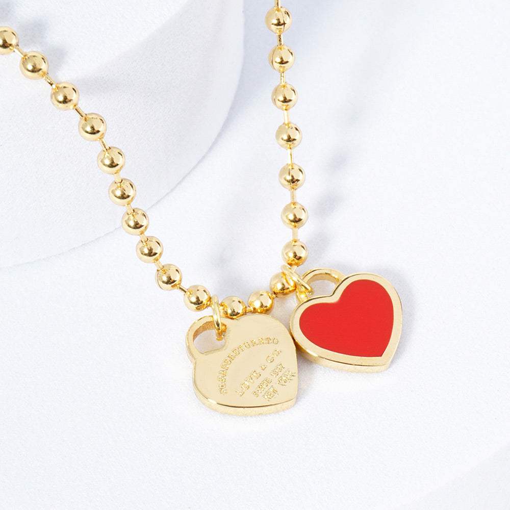 Gold Dipped Double Heart Pendant Bubble Chain Necklace - Madeline Love - Flyclothing LLC
