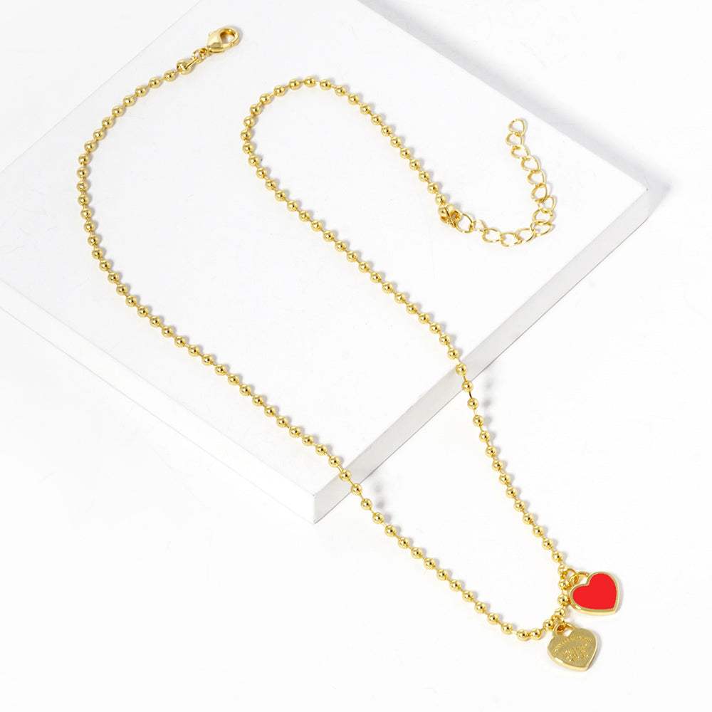 Gold Dipped Double Heart Pendant Bubble Chain Necklace - Madeline Love - Flyclothing LLC