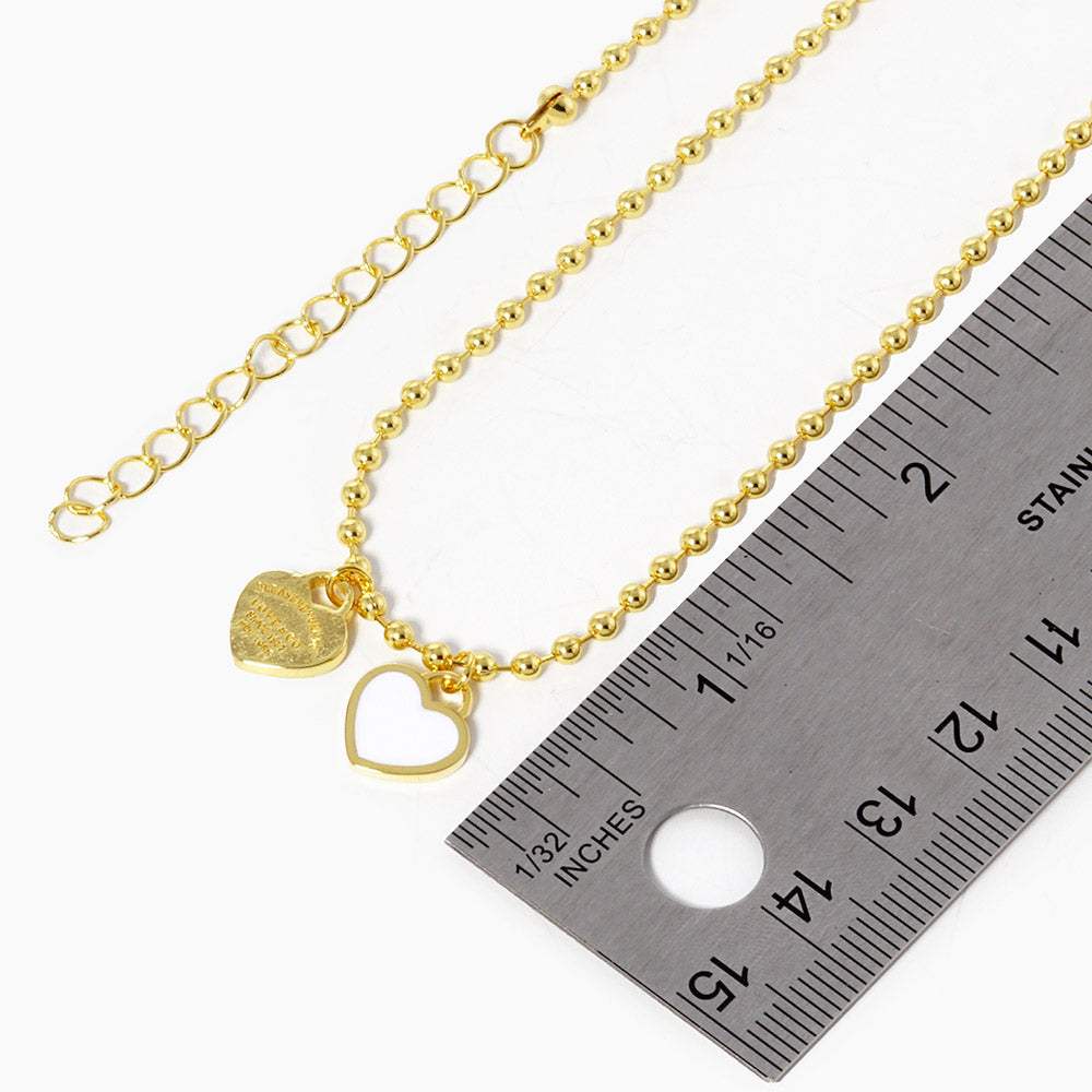 Gold Dipped Double Heart Pendant Bubble Chain Necklace - Madeline Love - Flyclothing LLC