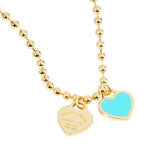 Gold Dipped Double Heart Pendant Bubble Chain Necklace - Madeline Love - Flyclothing LLC
