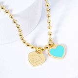Gold Dipped Double Heart Pendant Bubble Chain Necklace - Madeline Love - Flyclothing LLC